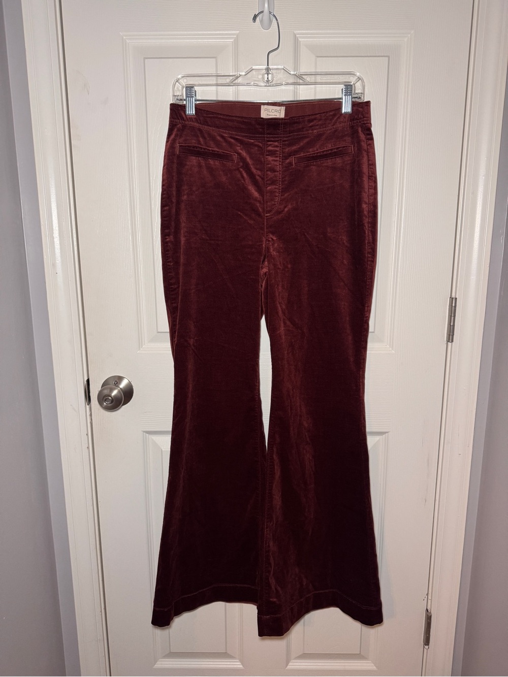 Pilcro Pull-On Mid-Rise Retro Flare Velvet Jeans - Picture 2 of 14